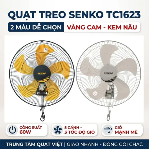 Quạt treo tường Senko TC1623 - 47W, 5 cánh cam với 2 dây giật (Mã mới TC1623)