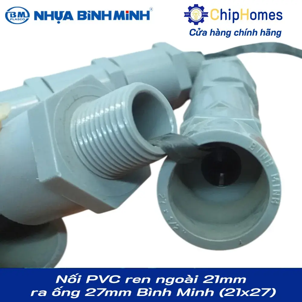Nối PVC ren ngoài 21mm ra ống 27mm (dày) Bình Minh PN15