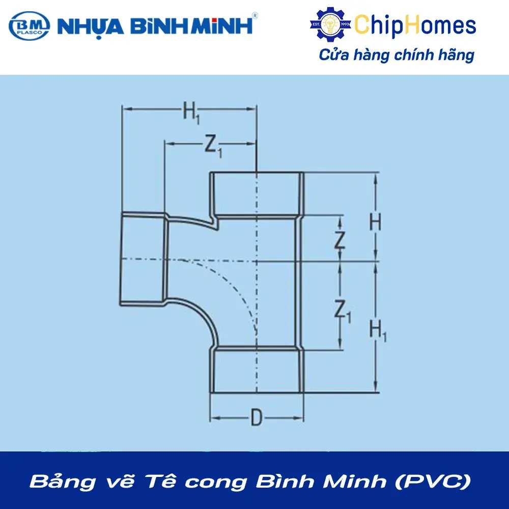 Bảng vẽ Tê Cong Nhựa Bình Minh PVC