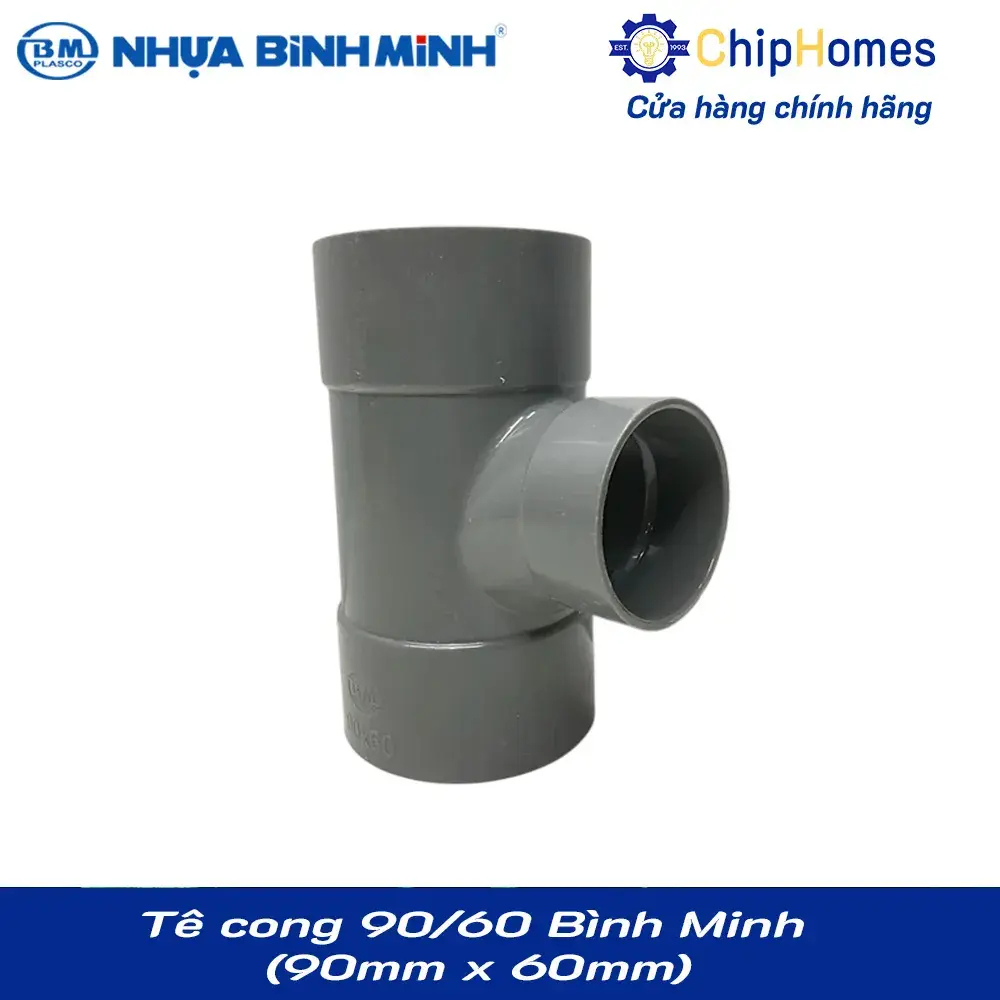 Tê cong 90/60 nhựa PVC Bình Minh - 90x 60 mm, PN 6 bar
