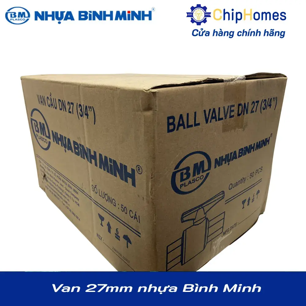 Thùng Van nhựa, van cầu phi 27 PVC Bình Minh