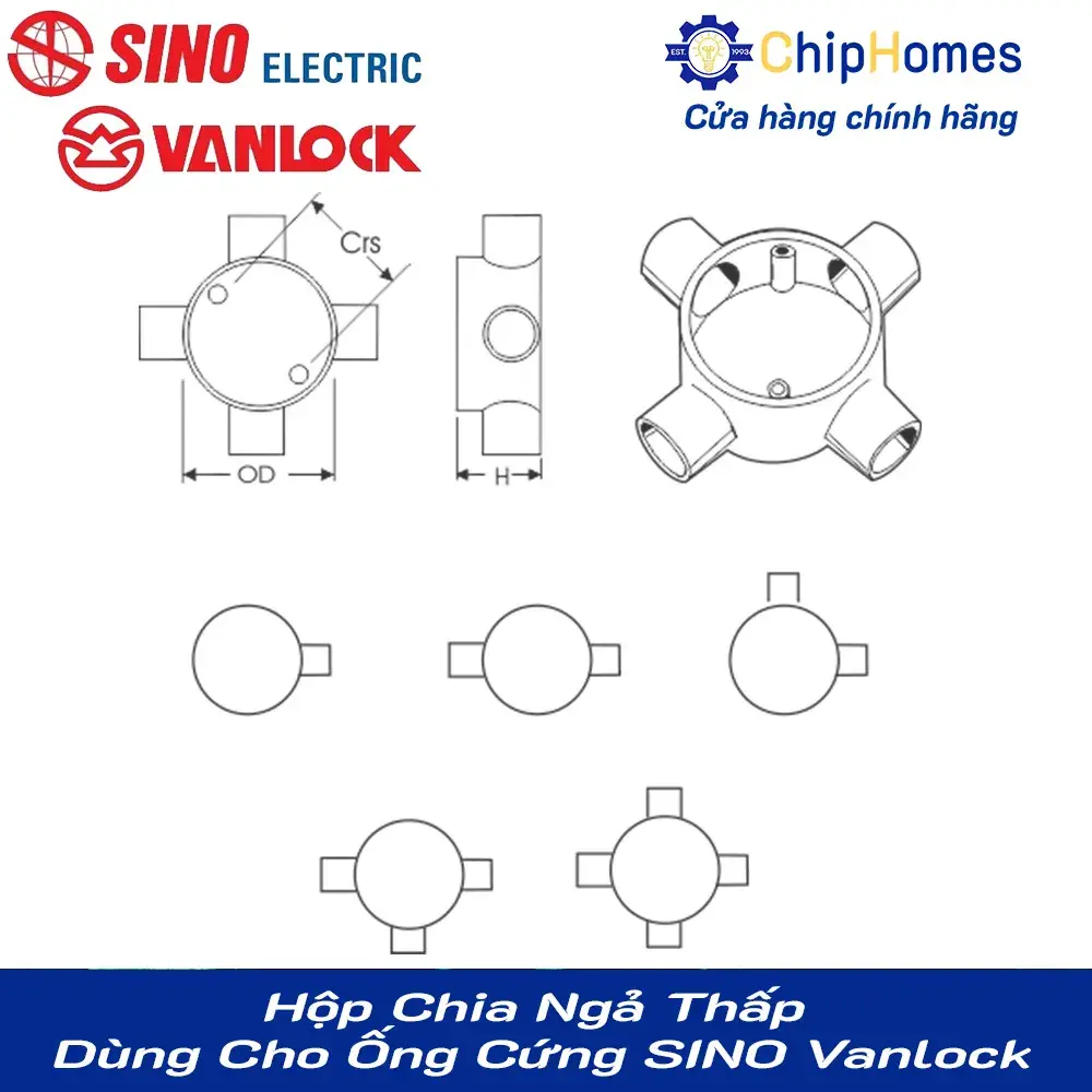 Hộp Chia Ngả Thấp Dùng Cho Ống Cứng SINO Vanlock- Bảng vẻ