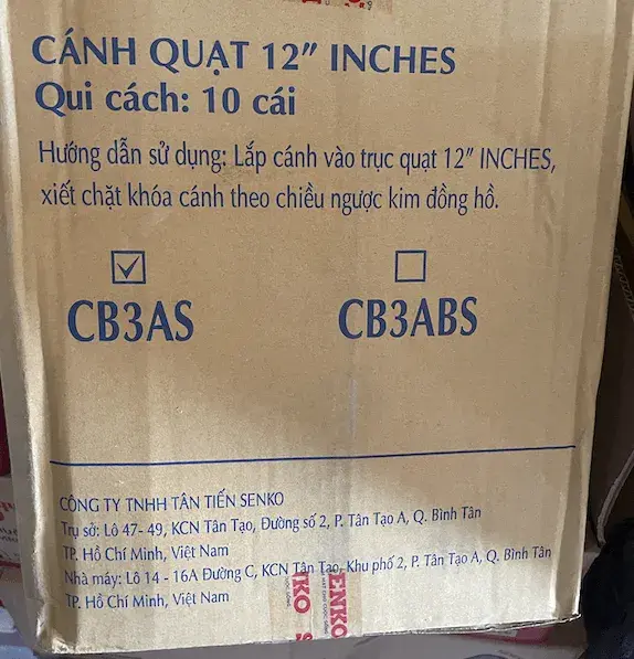 Cánh Quạt Senko CB3AS (B3) – 3 Lá, Lỗ Cốt Tròn, Chính Hãng
