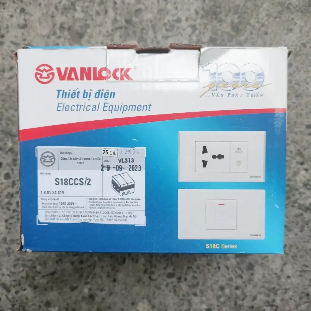 công tắc đôi  1 chiều (kép) Sino Vanlock S18CCS/2