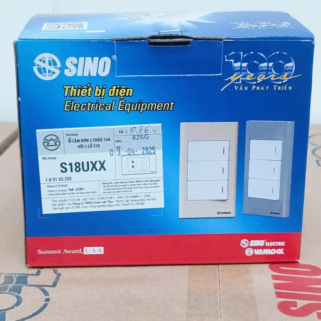 Mặt 2 Lỗ + 1 Ổ 2 Chấu Sino Vanlock - S18UXX