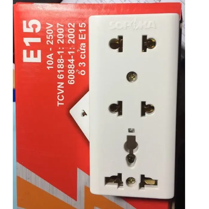 Ổ cắm 3 lỗ không che 10A-220V-2200W Sopoka E15 - Chống cháy, chịu nhiệt