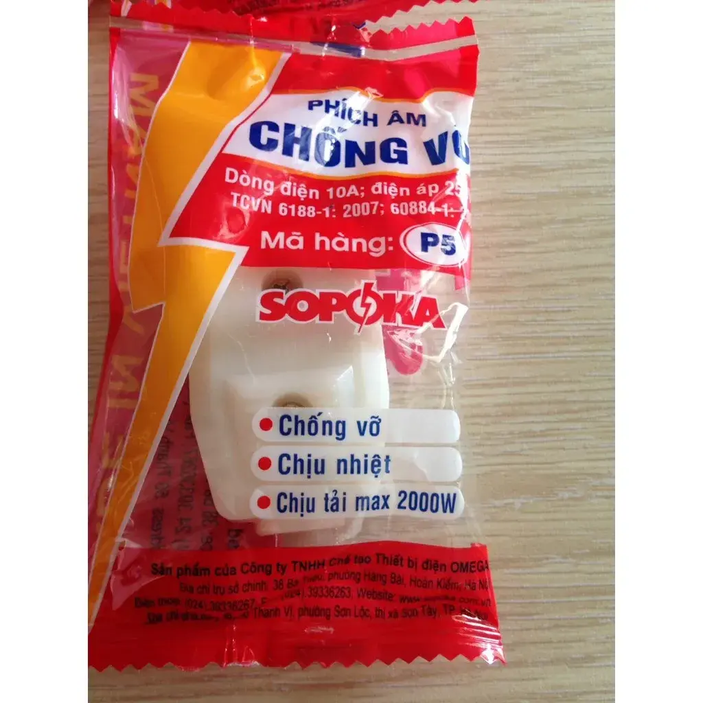 Phích Âm Chống Vỡ SOPOKA P5 là phích cái (âm) chịu tải tối đa 2000W