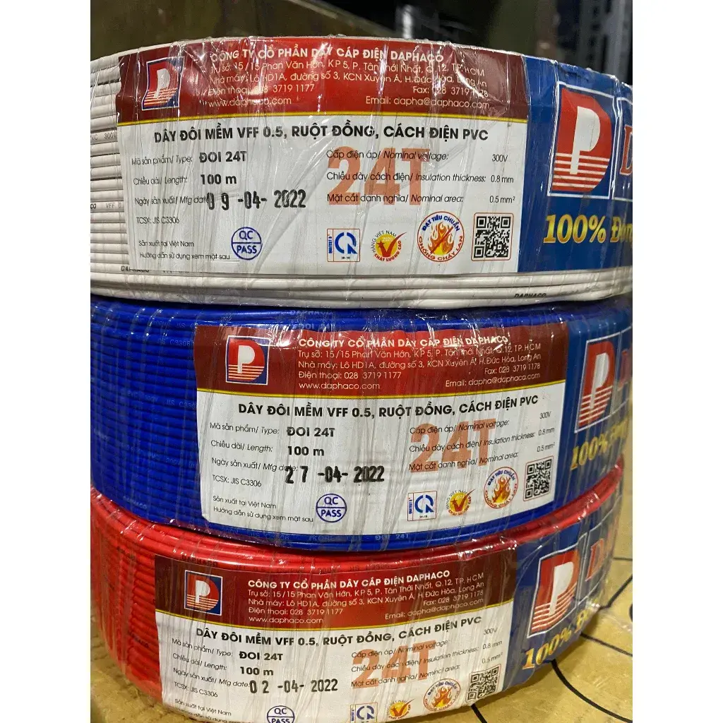 Dây Điện Đôi Mềm Daphaco VFF 2x0.5mm (Cuộn 100m)