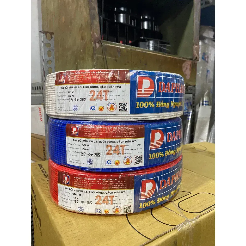 Dây Điện Đôi Mềm Daphaco VFF 2x0.5mm (Cuộn 100m)