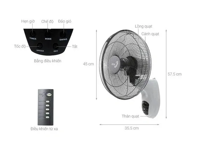 Quạt Treo Remote Asia VY377 Series 55W Chính Hãng Giá Tốt