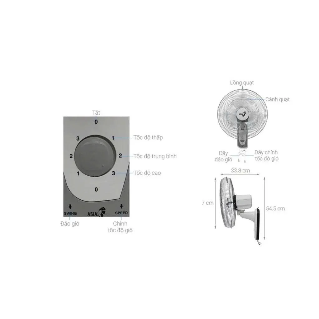 Quạt treo tường Asia VY357792 VY357192 55W chính hãng giá tốt