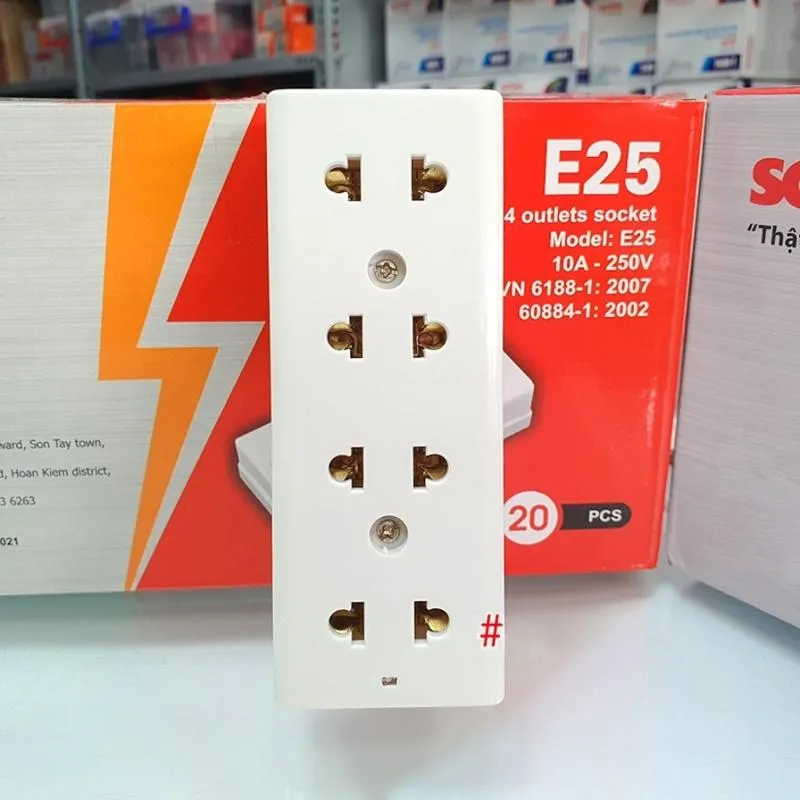 Ổ cắm điện 4 lỗ gắn tường, Ổ cắm táp lô SOPOKA, Ổ cắm E25 SOPOKA