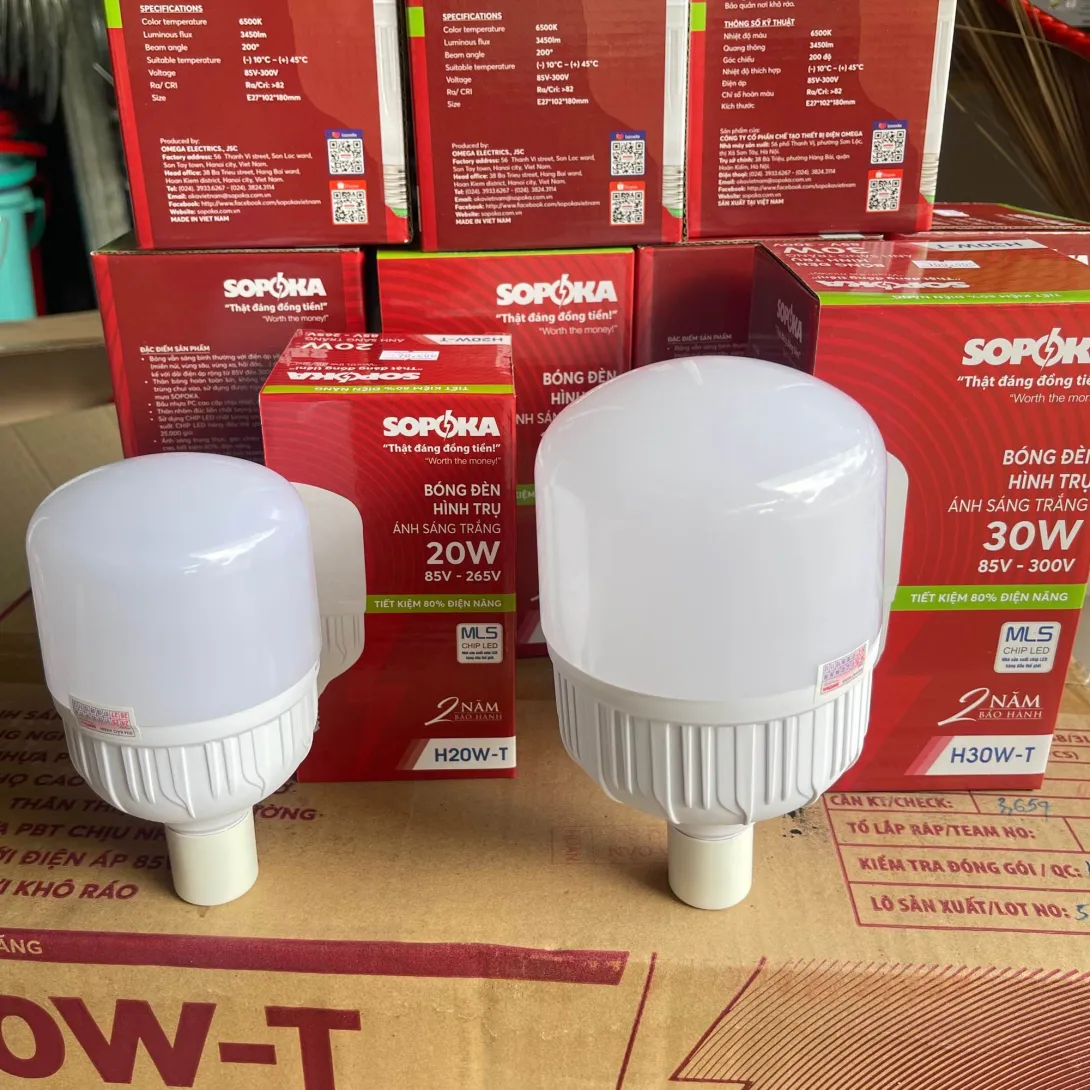 Bóng Đèn LED Trụ Tròn SOPOKA Dòng H 20W đến 60W Ánh Sáng Trắng