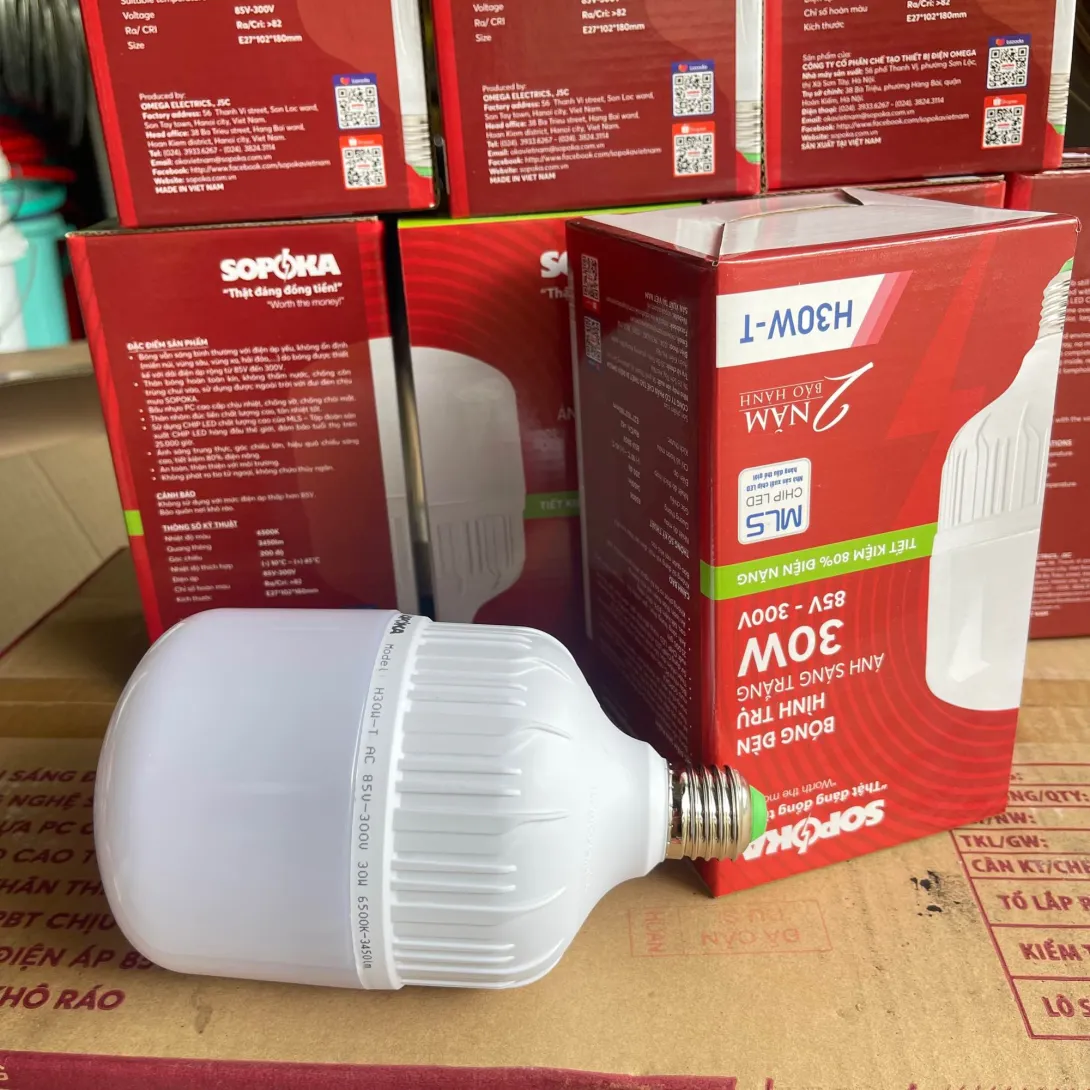 Bóng Đèn LED Trụ Tròn SOPOKA Dòng H 20W đến 60W Ánh Sáng Trắng