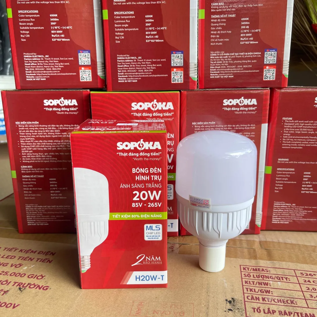 Bóng Đèn LED Trụ Tròn SOPOKA Dòng H 20W đến 60W Ánh Sáng Trắng