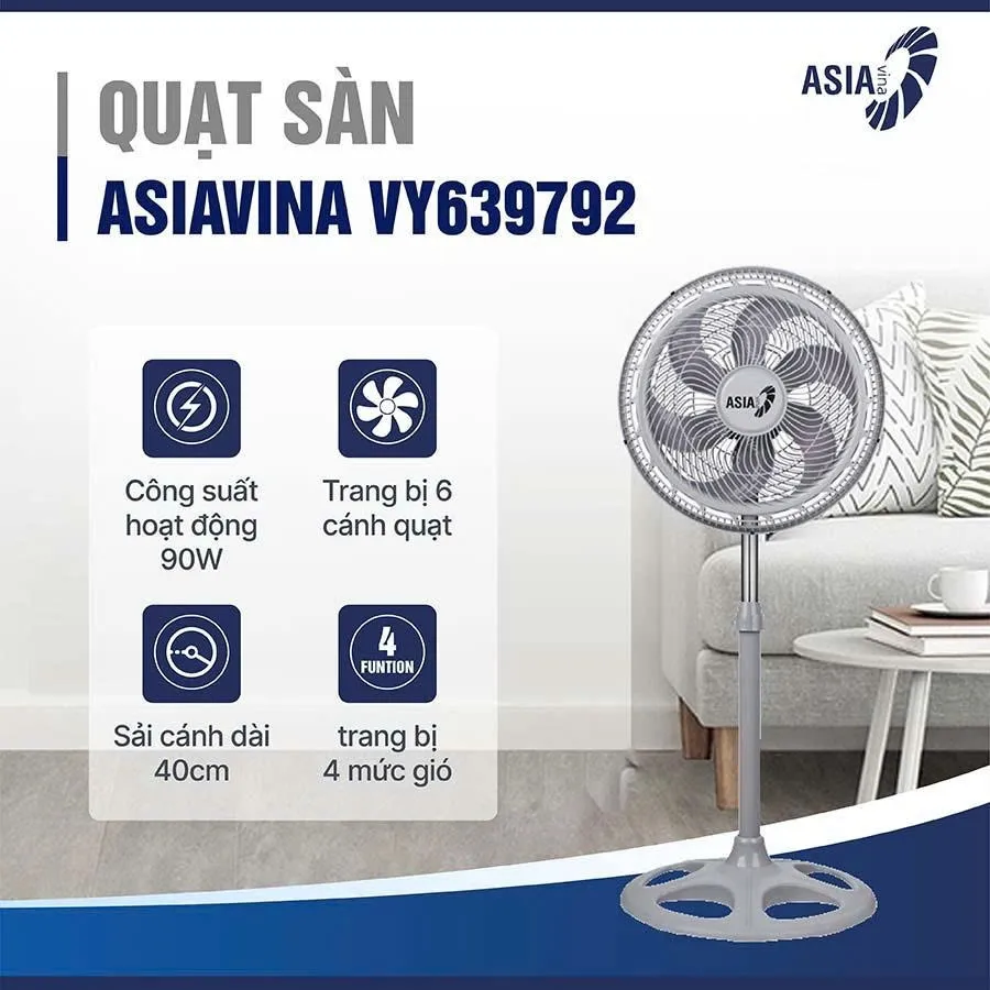 Quạt đứng công suất lớn 90W Turbo Plus ASIAVina VY639792 VY639892