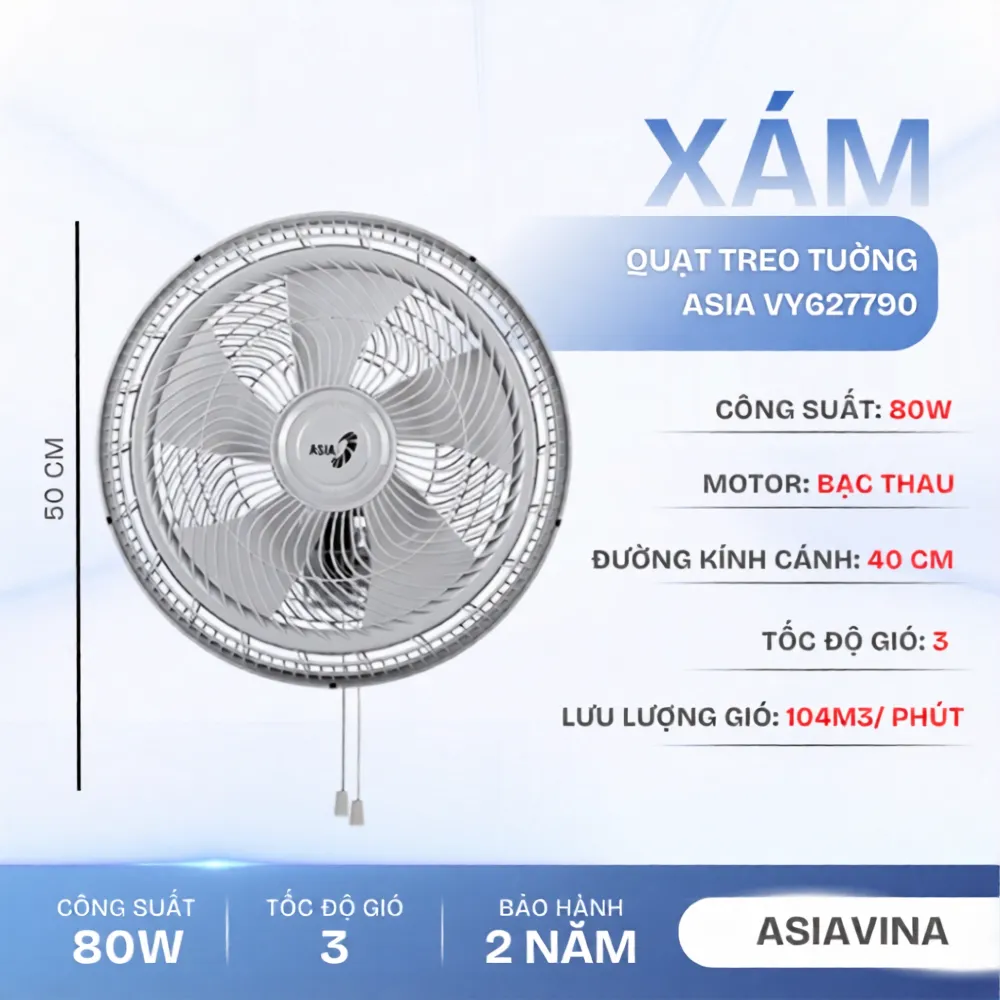 Quạt Treo Tường Turbo ASIAvina 80W VY627890 VY627790 5 Cánh Chính Hãng