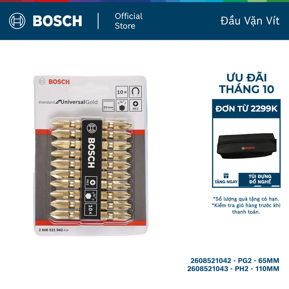 Đầu vặn vít ngắn và dài Bosch chính hãng, chất liệu thép cao cấp